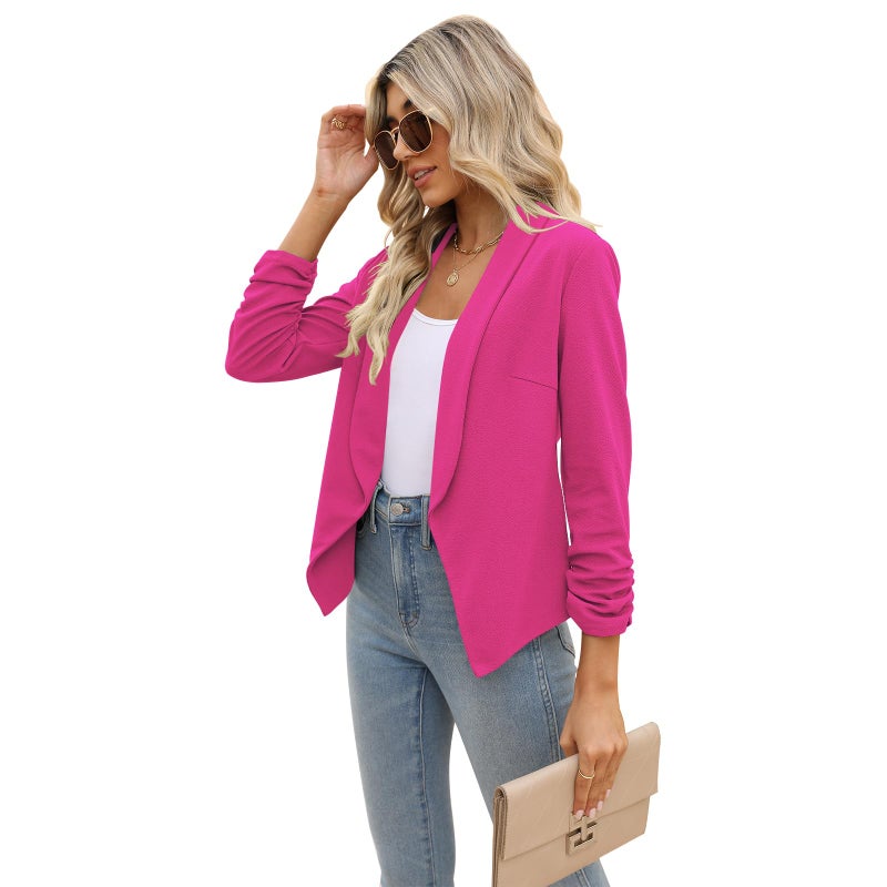 POGTMM Business Women Clothing Collarless Blazers for Women 3/4 Sleeve (Rose Red, M) - Image 5